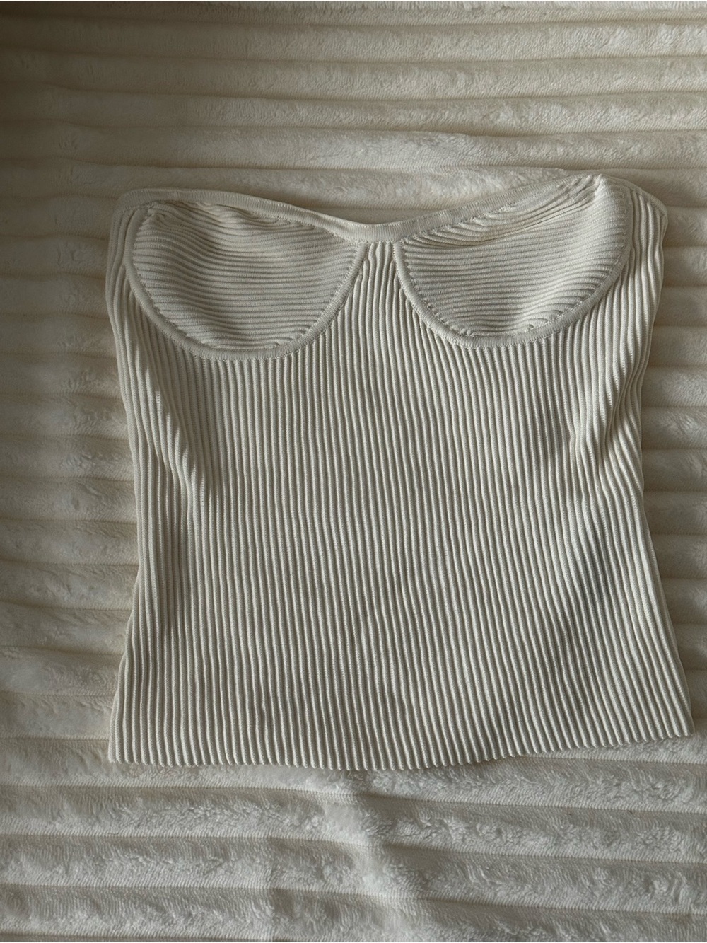 Meshki Strapless Ribbed Bustier Top in Cream